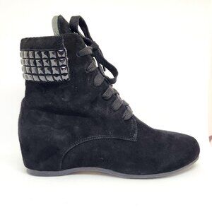 Kiss Kiss Women's Black Suede Wedge Booties W/Black Rhinestones Size 39